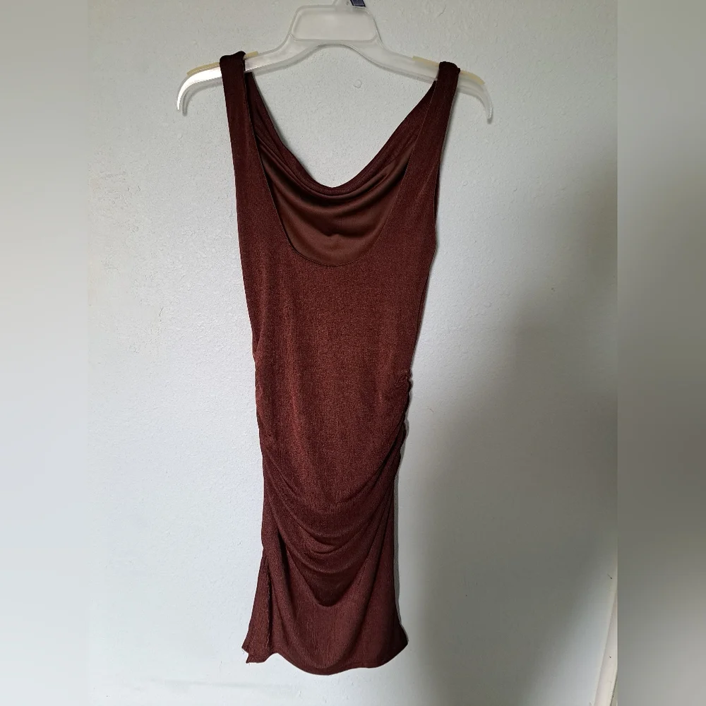 Brown Cowl Neck Dress - Picture 4 of 9